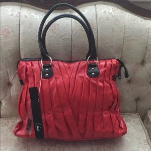 Red faux vegan leather shoulder bag